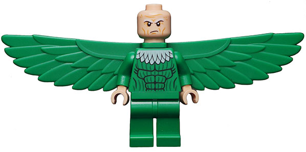 This LEGO minifigure is called, Vulture, Green Costume and Falcon Wings . It's minifig ID is sh285.