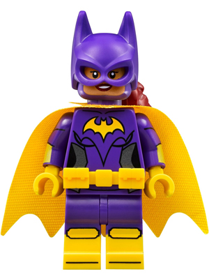 Display of LEGO Super Heroes Batgirl, Yellow Cape, Dual Sided Head with Smile/Annoyed Pattern