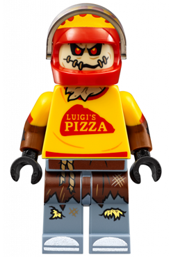 This LEGO minifigure is called, Scarecrow, Pizza Delivery Outfit . It's minifig ID is sh332.
