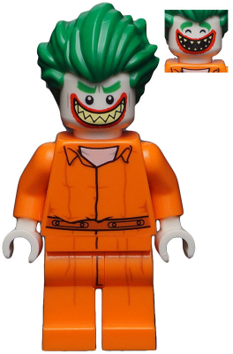 This LEGO minifigure is called, The Joker, Prison Jumpsuit, Smile with Pointed Teeth Grin . It's minifig ID is sh343.