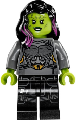 This LEGO minifigure is called, Gamora, Silver Armor . It's minifig ID is sh388.