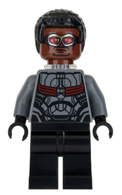 This LEGO minifigure is called, Falcon, Dark Bluish Gray and Black Suit, Plain Legs . It's minifig ID is sh503.