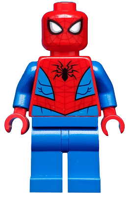 This LEGO minifigure is called, Spider-Man, Dark Red Web Pattern, Blue Legs . It's minifig ID is sh546.