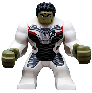 Display of LEGO Super Heroes Hulk with Black Hair and White Jumpsuit