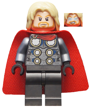 Display of LEGO Super Heroes Thor, Spongy Cape (Juniors), Pearl Dark Gray Legs