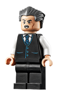 This LEGO minifigure is called, J. Jonah Jameson, Vest with Striped Tie, Swept Back Hair *with pen. It's minifig ID is sh710.