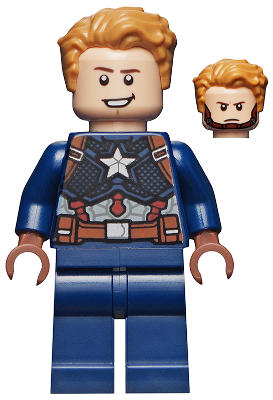 Display of LEGO Super Heroes Captain America, Detailed Suit, Open Mouth, Reddish Brown Hands