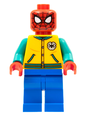 This LEGO minifigure is called, Spider-Man, Bright Light Orange Letter Jacket *Includes access. from 76196. It's minifig ID is sh757.