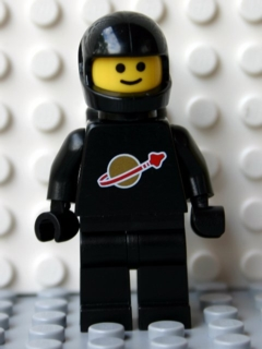 This LEGO minifigure is called, Classic Space, Black with Air Tanks and Motorcycle (Standard) Helmet (Reissue) . It's minifig ID is sp003new.