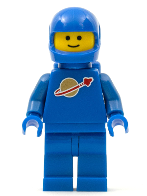 Display of LEGO Space Classic Space, Blue with Air Tanks and Motorcycle (Standard) Helmet (Reissue)