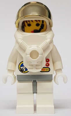 Display of LEGO City Space Port, Astronaut 2 Red Buttons, White Legs with Light Gray Hips, Female