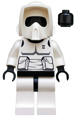 This LEGO minifigure is called, Imperial Scout Trooper, Plain Black Head, Dark Bluish Gray Torso Print . It's minifig ID is sw0005a.