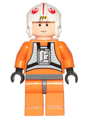 This LEGO minifigure is called, Luke Skywalker, Light Nougat, X-Wing Pilot Suit, Simple Torso and Helmet . It's minifig ID is sw0090.