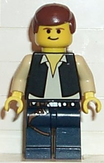 This LEGO minifigure is called, Han Solo, Dark Blue Legs . It's minifig ID is sw0111.