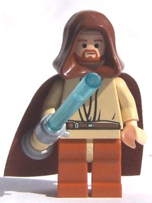 This LEGO minifigure is called, Obi-Wan Kenobi, Trans-Light Blue Light-Up Lightsaber . It's minifig ID is sw0137.