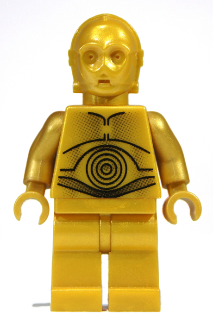 This LEGO minifigure is called, C-3PO, Pearl Gold with Pearl Gold Hands . It's minifig ID is sw0161a.