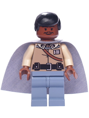 Display of LEGO Star Wars Lando Calrissian, General Insignia (Sand Blue Legs)