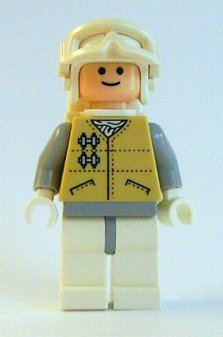 This LEGO minifigure is called, Hoth Rebel, Light Nougat Head, White Visor Snow Goggles *Includes long blaster. It's minifig ID is sw0252.