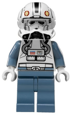 This LEGO minifigure is called, Clone Trooper V-wing Pilot (Phase 2), Sand Blue Arms and Legs, White Head . It's minifig ID is sw0281.