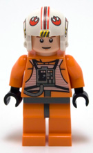 Display of LEGO Star Wars Luke Skywalker, Light Nougat, X-Wing Pilot Suit, Detailed Torso and Helmet
