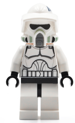 This LEGO minifigure is called, Clone ARF Trooper Razor, 91st Mobile Reconnaissance Corps (Phase 1), Large Eyes . It's minifig ID is sw0297.