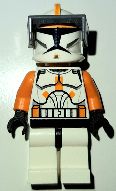 This LEGO minifigure is called, Clone Trooper Commander Cody, 212th Attack Battalion (Phase 1), Dark Bluish Gray Visor, Large Eyes . It's minifig ID is sw0341.
