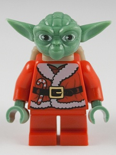 Display of LEGO Star Wars Santa Yoda with Backpack