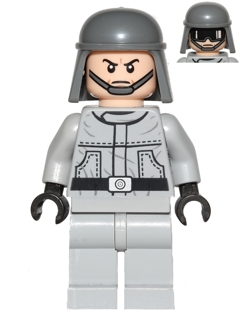 Display of LEGO Star Wars Imperial AT-ST Pilot / Driver (Plain Helmet, Dual Sided Head)