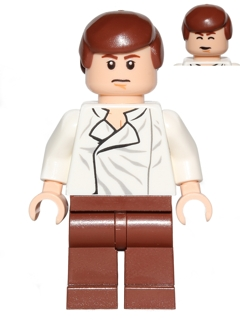 Display of LEGO Star Wars Han Solo, Reddish Brown Legs without Holster Pattern, Dual Sided Head