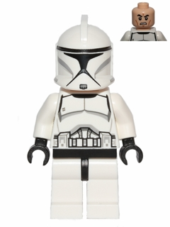 This LEGO minifigure is called, Clone Trooper (Phase 1), Scowl . It's minifig ID is sw0442.