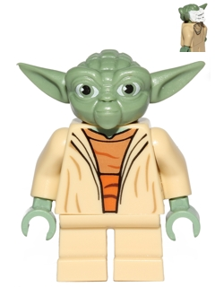 This LEGO minifigure is called, Yoda (Clone Wars, White Hair, Torso with Back Printing) . It's minifig ID is sw0446.