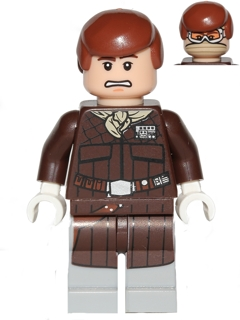 This LEGO minifigure is called, Han Solo (Hoth, Snow Goggles and Tan Bandana) *with blaster. It's minifig ID is sw0466.