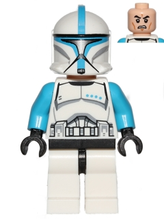 This LEGO minifigure is called, Clone Trooper Lieutenant (Phase 1), Scowl . It's minifig ID is sw0502.