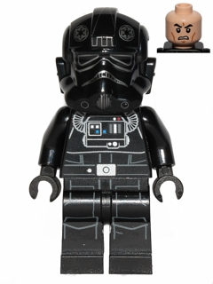 This LEGO minifigure is called, Imperial TIE Fighter Pilot, Light Nougat Head, Scowl, Silver Insignia on Helmet . It's minifig ID is sw0543.