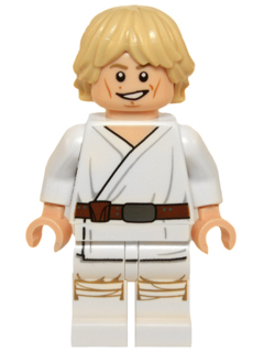 This LEGO minifigure is called, Luke Skywalker (Tatooine, White Legs, Detailed Face Print) . It's minifig ID is sw0551.