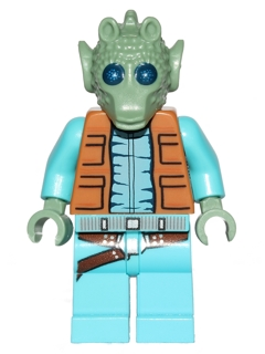 This LEGO minifigure is called, Greedo (with Belt) . It's minifig ID is sw0553.