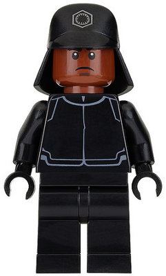 This LEGO minifigure is called, First Order Crew Member, Cap with Insignia *Includes stud shooter. It's minifig ID is sw0694.