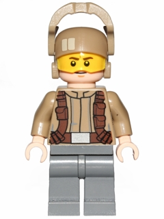 This LEGO minifigure is called, Resistance Trooper, Dark Tan Jacket, Frown, Furrowed Eyebrows . It's minifig ID is sw0697.