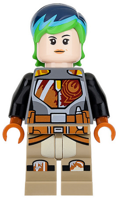 This LEGO minifigure is called, Sabine Wren, Bright Green and Dark Blue Hair . It's minifig ID is sw0742.