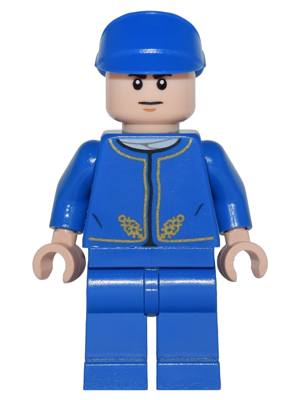 This LEGO minifigure is called, Bespin Guard, Light Nougat Head, Detailed Gold Trim, Furrowed Eyebrows . It's minifig ID is sw0762.