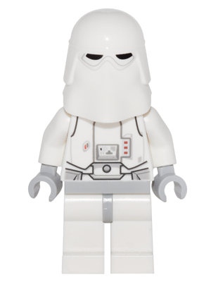 Display of LEGO Star Wars Snowtrooper, Light Bluish Gray Hips, Light Bluish Gray Hands, Backpack attached to Neck Bracket with Plate, Modified w/ Clip Ring
