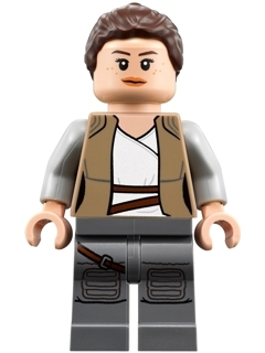 Display of LEGO Star Wars Rey, Dark Tan Jacket