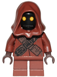 This LEGO minifigure is called, Jawa, Straps with Black Stains . It's minifig ID is sw0896.