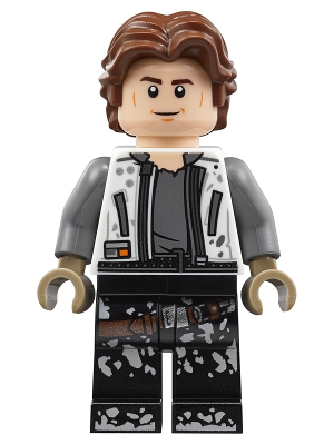 This LEGO minifigure is called, Han Solo, White Jacket, Black Legs with Dirt Stains . It's minifig ID is sw0915.