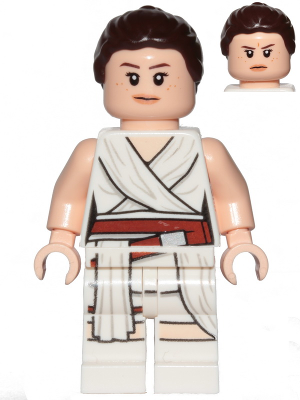 Display of LEGO Star Wars Rey, White Tied Robe