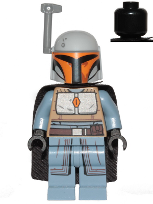 Display of LEGO Star Wars Mandalorian Tribe Warrior, Female, Black Cape, Light Bluish Gray Helmet with Antenna / Rangefinder