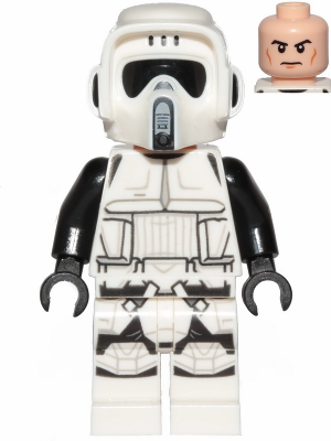 This LEGO minifigure is called, Imperial Scout Trooper (Dual Molded Helmet), Male, Light Nougat Head, Cheek Lines *Never assembled. It's minifig ID is sw1116.