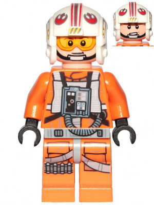 Display of LEGO Star Wars Luke Skywalker (Pilot, Printed Legs, Visor Up / Down, Askew Front Panel)