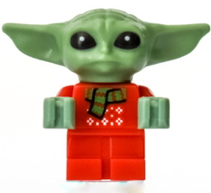 Display of LEGO Star Wars Grogu / The Child / Baby Yoda, Red Christmas Sweater and Scarf