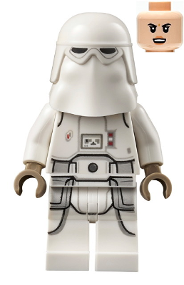 This LEGO minifigure is called, Snowtrooper, Female, Printed Legs, Dark Tan Hands, Light Nougat Head, Angry Smile . It's minifig ID is sw1178.